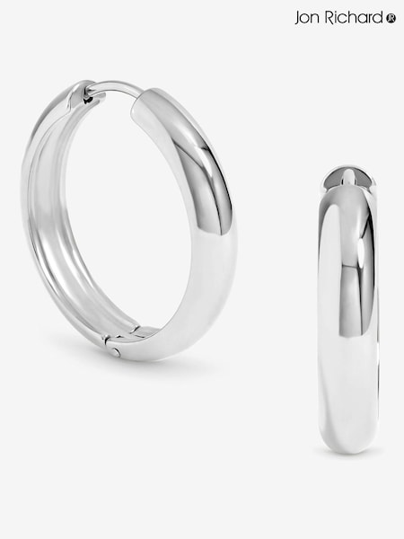 Jon Richard Silver Plated Waterproof Medium Flat Surface Hoop Earrings (H77892) | €25