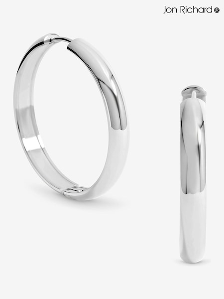 Jon Richard Silver Plated Waterproof Large Flat Surface Hoop Earrings (H77897) | €32