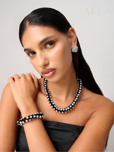 Aela Statement Sparkle Thick Stretch Black Bracelet (H77910) | €22