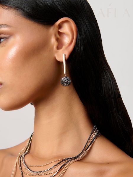 Aela Sparkle Shambala Stick Drop Black Earrings (H77912) | 75 QAR