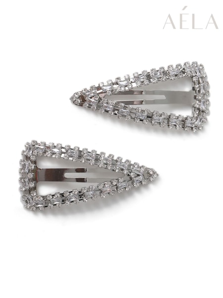 Aela Large Silver Tone Sparkle Snap Hair Clips (H77921) | €19