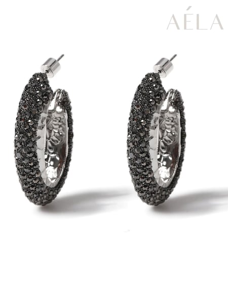 Aela Sparkle Thick Oval Hoop Earrings (H77942) | 75 QAR