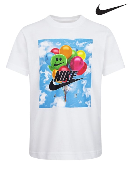 Nike White Little Kids Baloon Graphic Print T-Shirt (H78227) | €24
