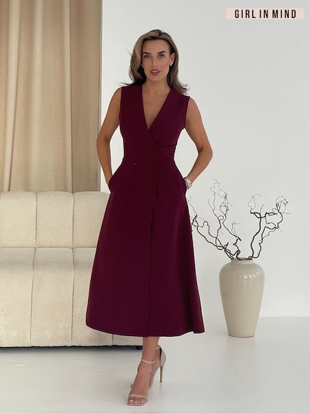 Girl In Mind Red Hazel Tailored Sleeveless Midi Dress (H78335) | €68