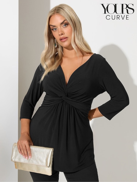Yours Curve Black London Knot Front Top (H78424) | AED210