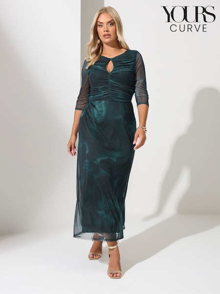 Yours Curve Blue London Blur Keyhole Mesh Dress (H78426) | €67