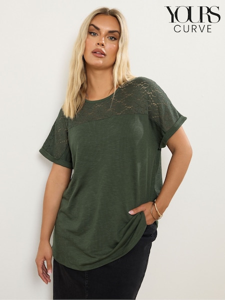 Verde - Yours Curve Lace Yolk Slub T-Shirt (H78431) | R$ 215