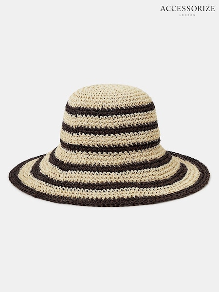 Accessorize Natural Stripe Raffia Bucket Hat (H78462) | AED228