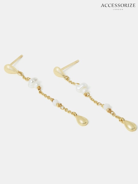 Accessorize Gold Tone 14ct Pearl Chain Drop Earrings (H78467) | €25
