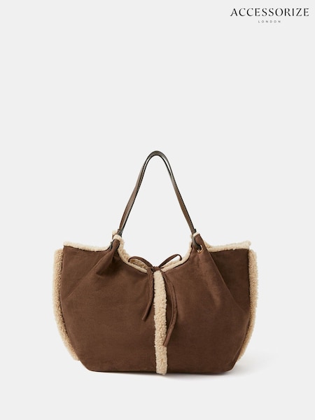 Accessorize Cream Reversible Borg Shoulder Bag (H78471) | €46
