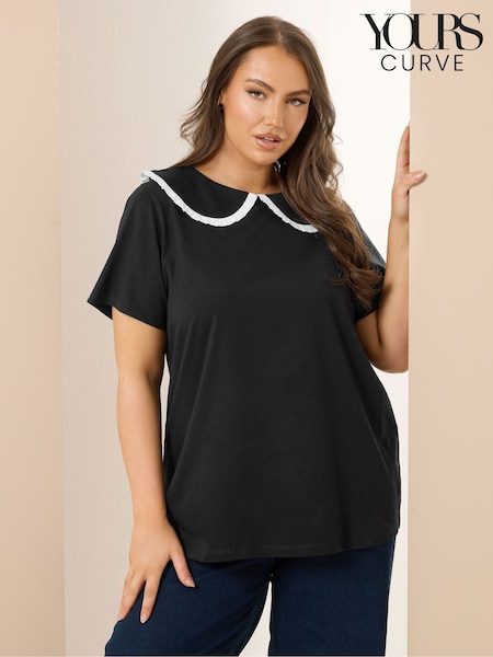 Cromo preto - Yours Curve Peter Pan Lace Collar Top (H78508) | R$ 195