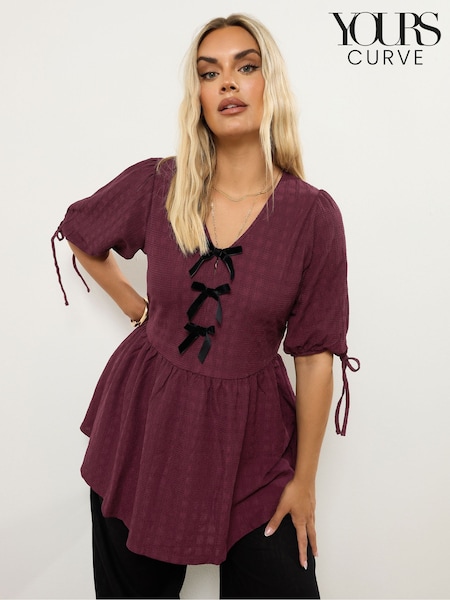 Rojo - Yours Curve Puff Sleeve Bow Peplum Top (H78513) | 41 €