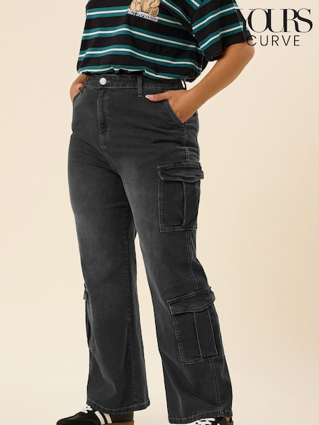Yours Curve Black Sandblasted Cargo Jeans (H78516) | €49