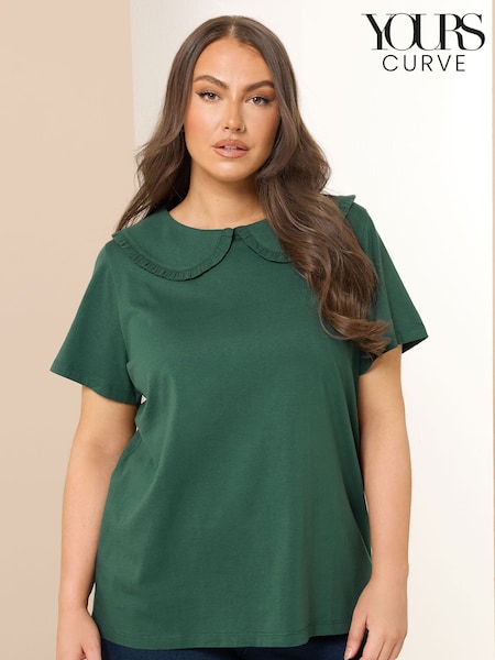 Verde - Yours Curve Peter Pan Lace Collar Top (H78517) | R$ 195