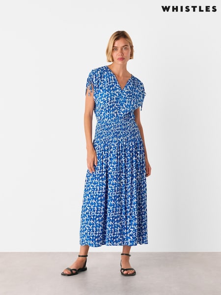 Whistles Blue Brushed Stroke Midi Dress (H78538) | €216