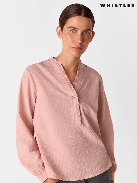 Whistles Pink Textured Frill Blouse (H78539) | 391 QAR