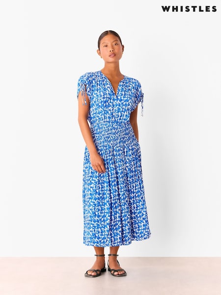 Whistles Blue Petite Brushed Stroke Midi Dress (H78544) | €242