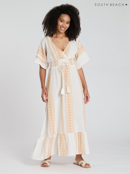 South Beach Metallic Gold Jacquard Wrap Front Maxi Dress (H78565) | €63