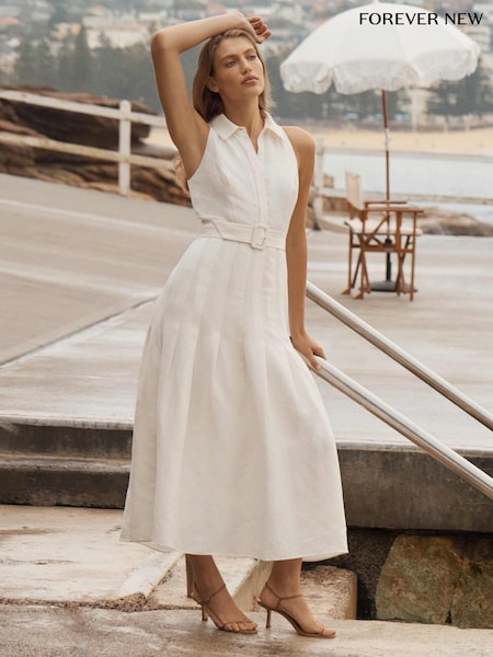 Forever New White Linen Blend Lindsey Tennis Dress (H78603) | €128