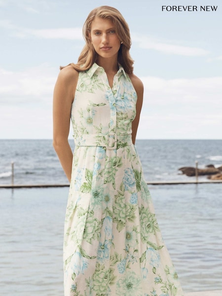 Forever New Cream Lindsey Tennis Contains Linen Dress (H78621) | R$ 1.085