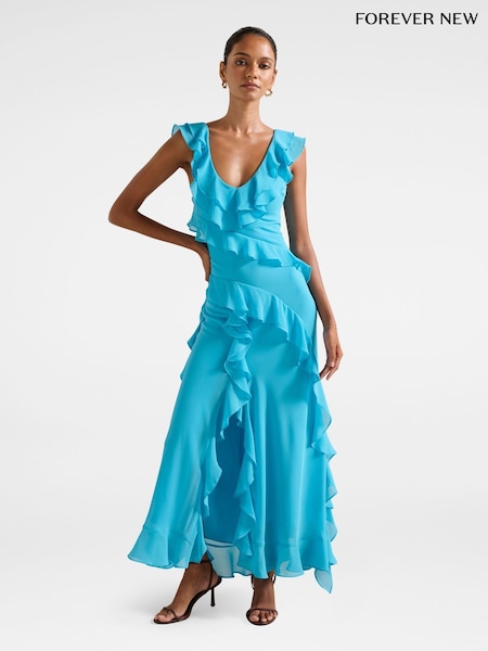 Forever New Blue Olive Petite Ruffle Dress (H78622) | €140