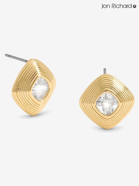 Jon Richard Gold Tone Ridge And Crystal Stud Earrings (H78729) | €32