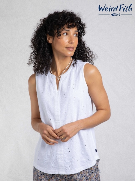 Weird Fish White Maude V-Neck Broidery Vest (H78796) | R$ 445