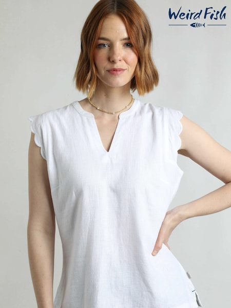 Weird Fish Tassie Scalloped Edge Linen Rich Vest (H78811) | 335 LEI