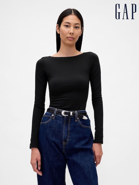 Gap Black CloseKnit Jersey Boatneck Open-Back T-Shirt (H78825) | €25