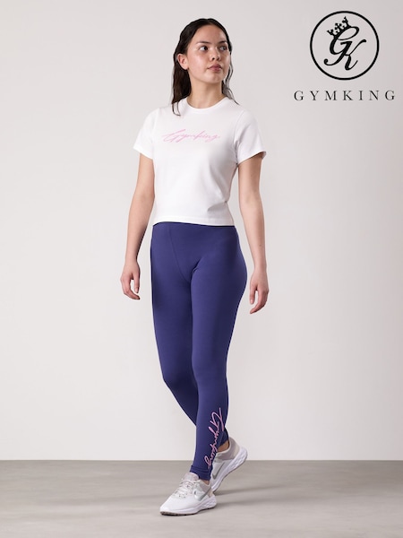 Gym King White Script Jersey Fitted T-Shirt (H78965) | €21