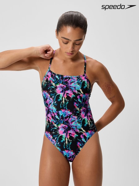 Speedo Black Printed V-Back 2.0 Swimsuit (H79503) | AED250
