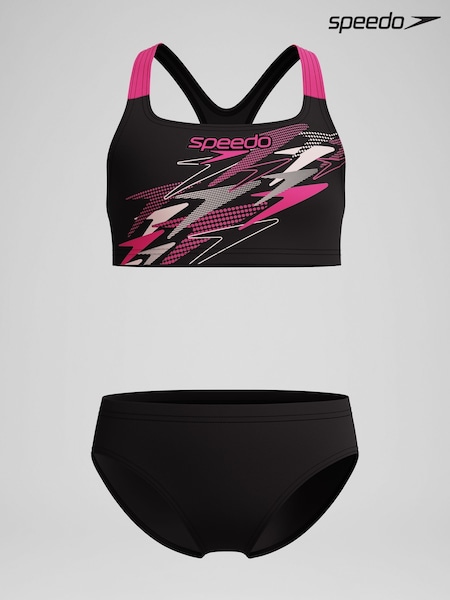 Speedo Black Medley Logo Racerback Two Piece Swimsuit (H79529) | SGD 45