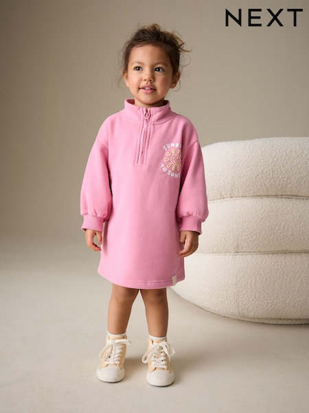 Różowy - Quarter Zip Sweat Dress (3mths-7yrs) (H79589) | 75 zł - 85 zł