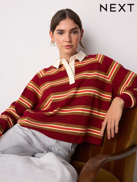Red/Yellow Jersey Stripe Rugby Polo Sweatshirt (H79618) | €25