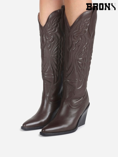 Bronx Brown New Kole Leather Padded Knee High Boots (H79629) | €305