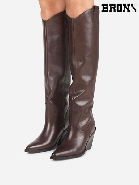 Bronx Brown New Kole Leather Knee High Boots (H79636) | 985 QAR