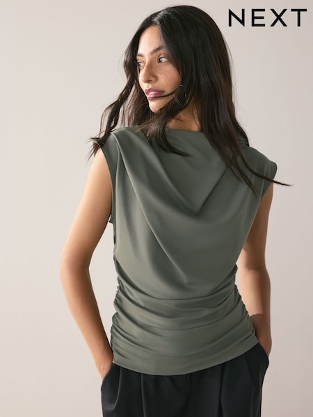 Grey High Neck Drape Sleeveless Top (H79698) | €28