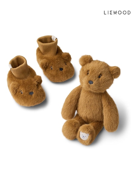 Liewood Basim Brown Bear Baby Soft Toy & Slippers Gift Set (H79704) | AED274