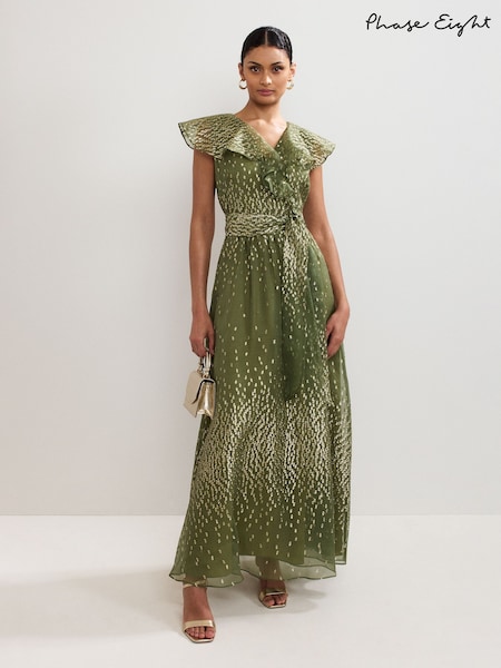 Phase Eight Green Astrid Frill Dress (H79721) | R$ 3.445
