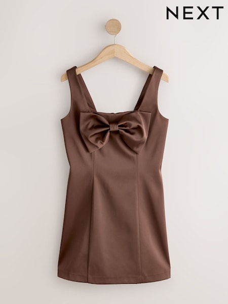 צבע חום שוקולד מבד סאטן - Bow Front Sleeveless Mini Dress (H79843) | ‏164‏₪