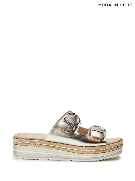 Moda in Pelle Gold Nestta Double Buckle Sandals (H80239) | €75