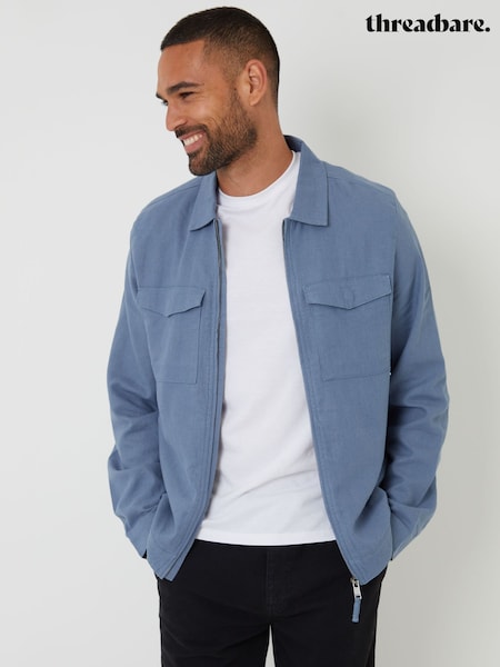 Threadbare Blue Lightweight Linen Blend Utility Jacket (H80246) | €58