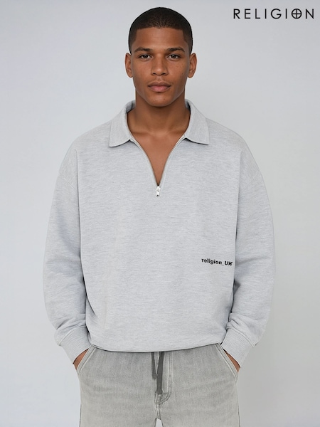 Religion Grey Uk Collared Cropped 1/2 Zip Sweatshirt (H80341) | €89