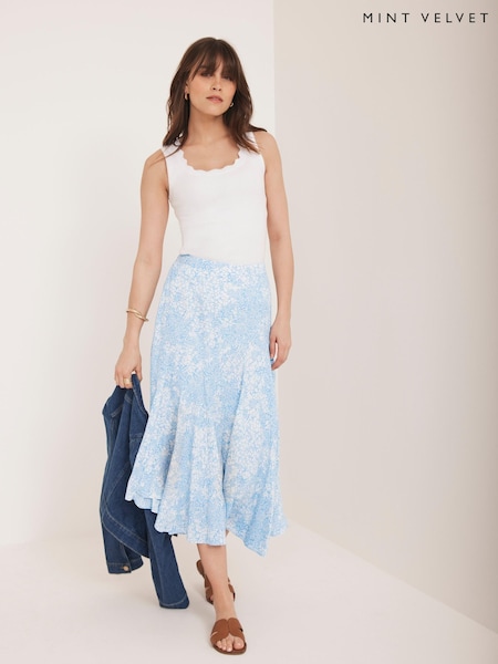 Mint Velvet Blue Floral Print Skirt (H80477) | €126