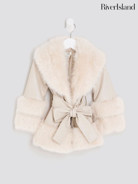 River Island Girls Faux Leather Fur Wrap Coat (H80538) | ‏268 د.إ.‏