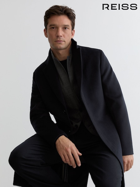 Reiss Navy Empire Wool-Blend Single-Breasted Overcoat (H80554) | R$ 3.240