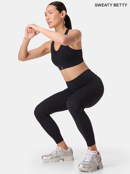 Sweaty Betty Black Wild Leopard Print 7/8 Length Power Embossed Workout Leggings (H80599) | €112