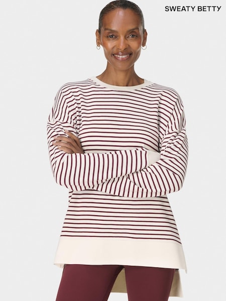 Sweaty Betty White Stripe After Class Longline Sweatshirt (H80605) | R$ 495
