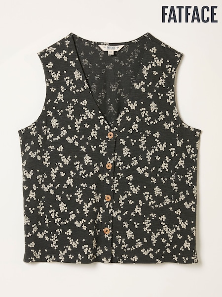 FatFace Joni Black Mono Ditsy Jersey Waistcoat (H80643) | AED186
