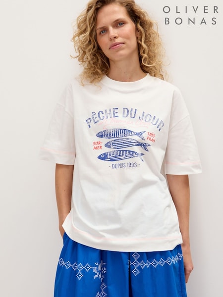 Oliver Bonas Peche Du Jour Graphic Print T-Shirt (H80716) | R$ 345